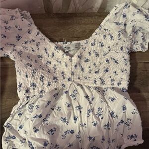Blue Floral Smocked Top